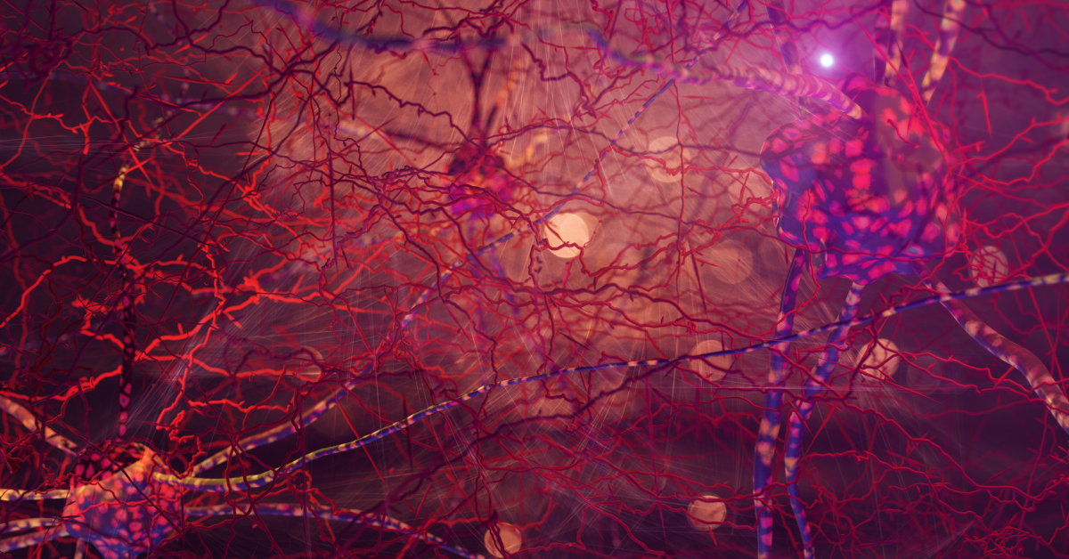 A close up of a neuron in a dark background demonstrating how alcohol affects the teenage brain.